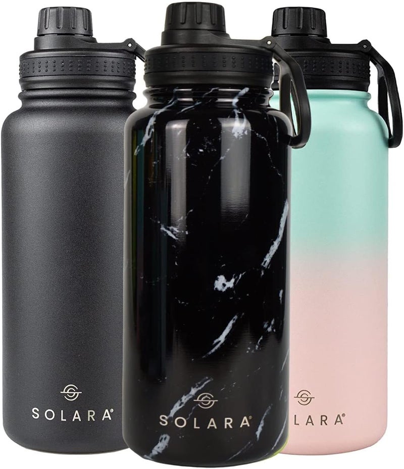SOLARA Insulated Water Bottle 1 Litre, Hot Water Bottle, 1000ml Thermosteel Water Bottle for Travel, Home, Office, School, Gym, Adults, Water Bottle Hot and Cold, Sipper Bottle, Black Marble - Image 1
