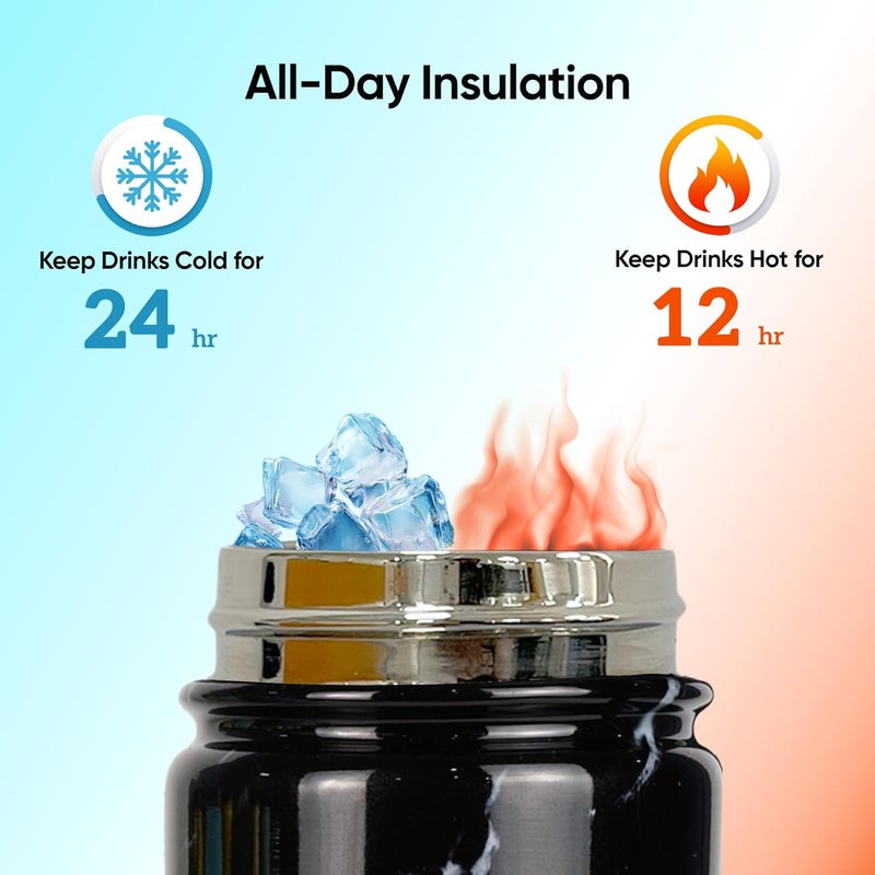 SOLARA Insulated Water Bottle 1 Litre, Hot Water Bottle, 1000ml Thermosteel Water Bottle for Travel, Home, Office, School, Gym, Adults, Water Bottle Hot and Cold, Sipper Bottle, Black Marble - Image 3