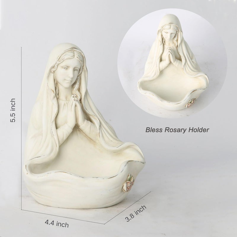 BC BUILDCLASSIC BC Catholic Blessed Virgin Mary Statue, Holy Mother Figure, Tabletop Rosary Jewelry Holder, Brithday Gift to Mom, Catholic Home Decor 5.5â€ H, Classical Renaissance Sculpture, Handmade by Buildclassic - Image 2