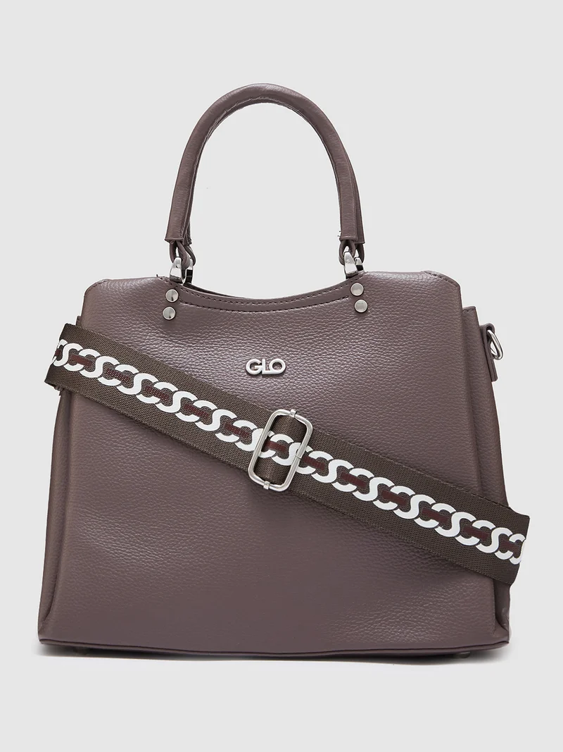 جلو باص حقيبة يد نسائية رمادية داكنة بنقوش عصرية