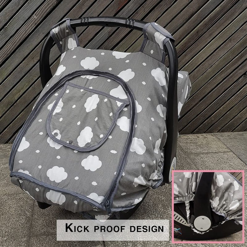 DODO NICI Carseat Cover for Baby, Baby car seat Covers for Infant car seat, Baby Carrier Cover Canopy, Window in Door Zipper Open, 2 Layers, Grey Cloud - Image 4