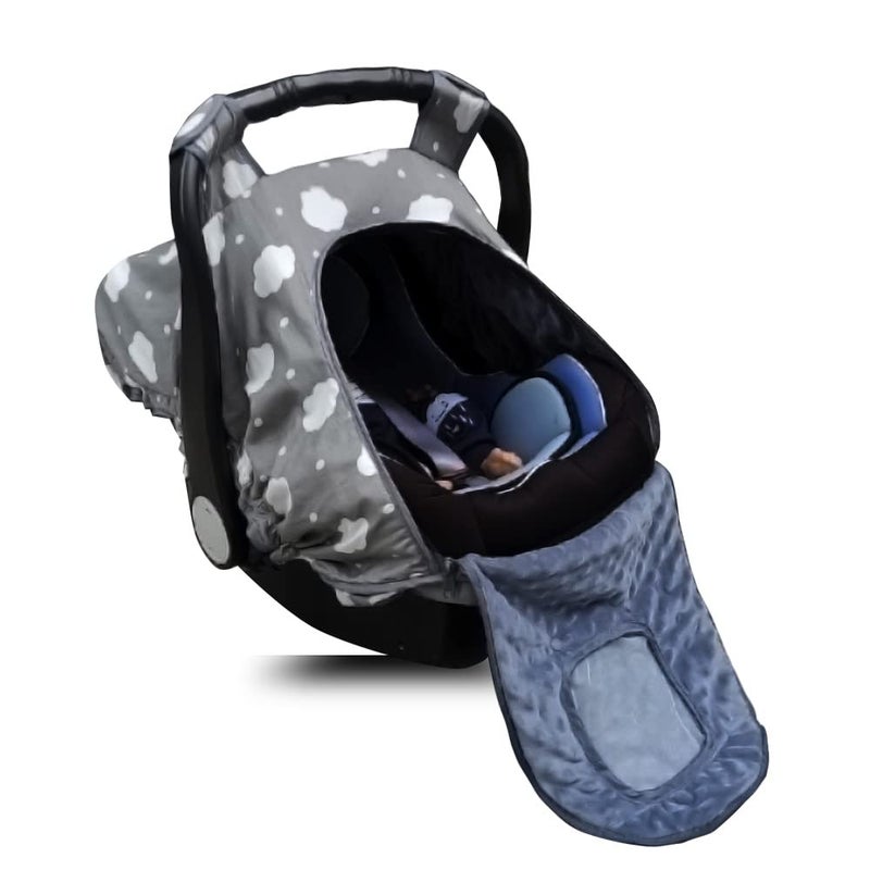 DODO NICI Carseat Cover for Baby, Baby car seat Covers for Infant car seat, Baby Carrier Cover Canopy, Window in Door Zipper Open, 2 Layers, Grey Cloud - Image 1