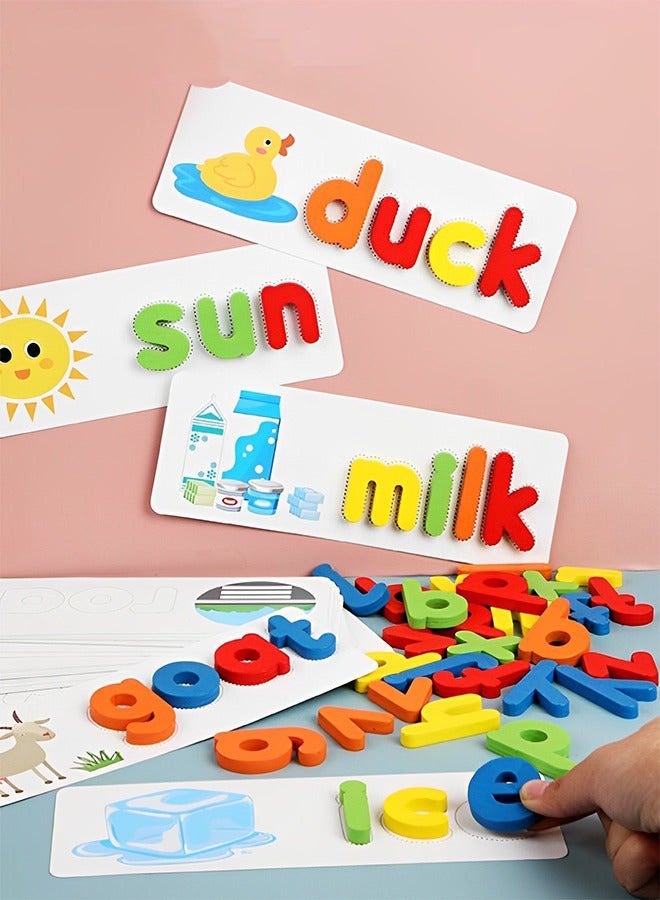 دوركو لعبة الحروف الأبجدية للأطفال الصغار - 28 بطاقة تعليمية - 56 كلمة مختلفة - لعبة خشبية - Image 1