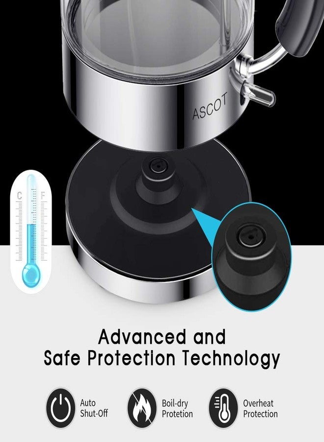 آسكوت غلاية كهربائية من أسكوت، غلاية شاي كهربائية زجاجية، هدية للرجال/النساء/العائلة، سعة 1.5 لتر، 1500 واط، سخان شاي من زجاج البوروسيليكات، مع خاصية الإيقاف التلقائي والحماية من الغليان الجاف (فضي). - Image 5