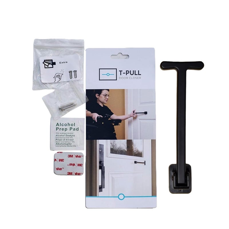 T-Pull Manual Door Closer for Wheelchair Users - Canadian Made Accessibility Aid - Swivel Design for Interior/Exterior Doors (Black ABS) - Image 1