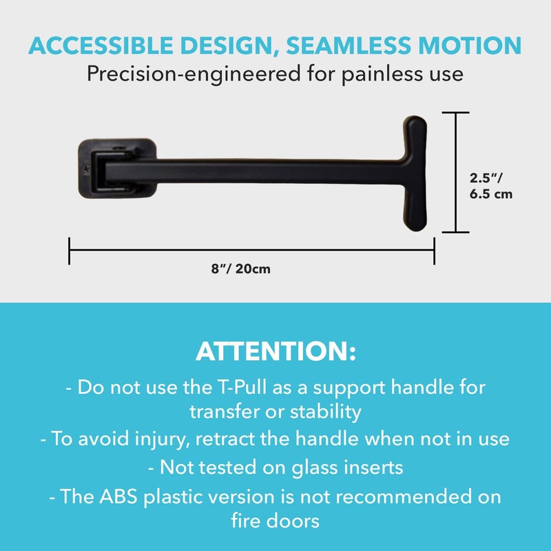 T-Pull Manual Door Closer for Wheelchair Users - Canadian Made Accessibility Aid - Swivel Design for Interior/Exterior Doors (Black ABS) - Image 3