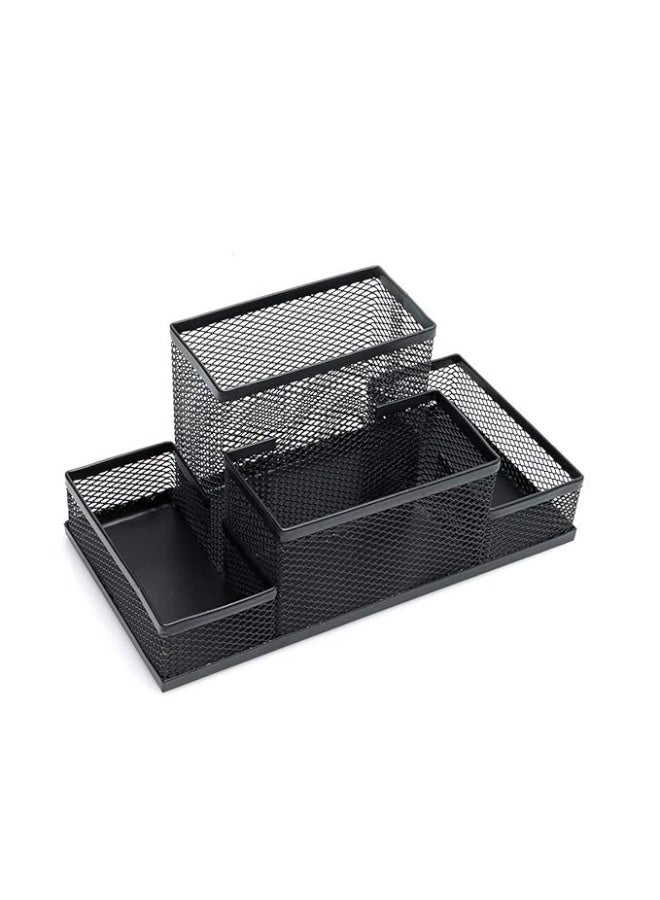 chrome Metal Mesh 4 Compartment Pen Stand Desk Organizer for Office, Home, Study to Organise Stationery - Image 2