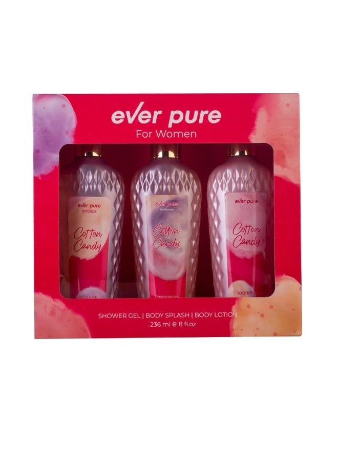 ever pure cotton candy set shower gel 236ml body splash 236ml body lotion 236ml 