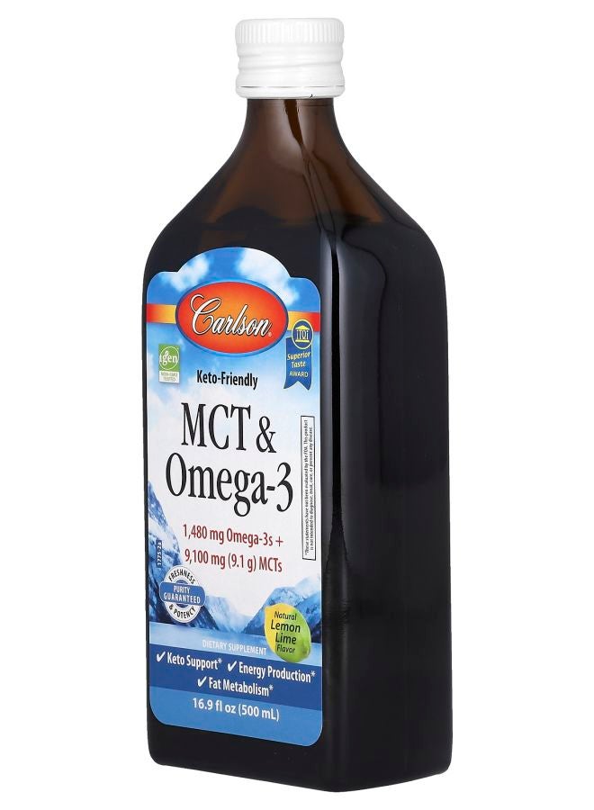 Carlson MCT & Omega-3 Keto Friendly Natural Lemon Lime 16.9 fl oz (500 ml) - Image 2
