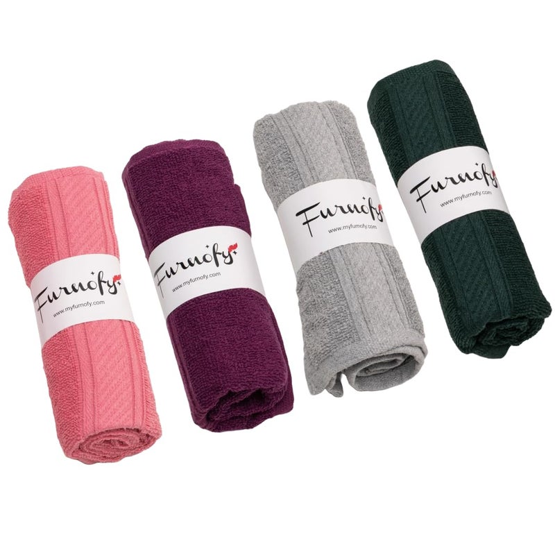 Furnofy 450 GSM Hand Towel Set of 4 Soft Absorbent Quick Dry Towel for Gym Home Kitchen Pool Travel 40x60 cm Pink Magenta Grey Olive - Image 1