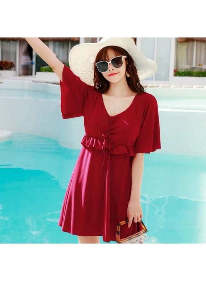 New Style Women's Two-piece Swimsuit Plus Size For Curvy Women 100kg Slimming Tummy-concealing Conservative Cover-up Hot Spring Vacation Swimsuit