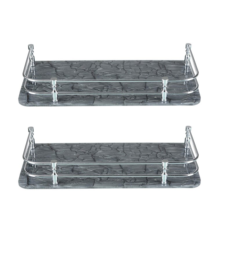 Spiry 12x6 Inch Acrylic Wall Mount Bathroom Shelf(Pack of 2,Grey) - Image 1