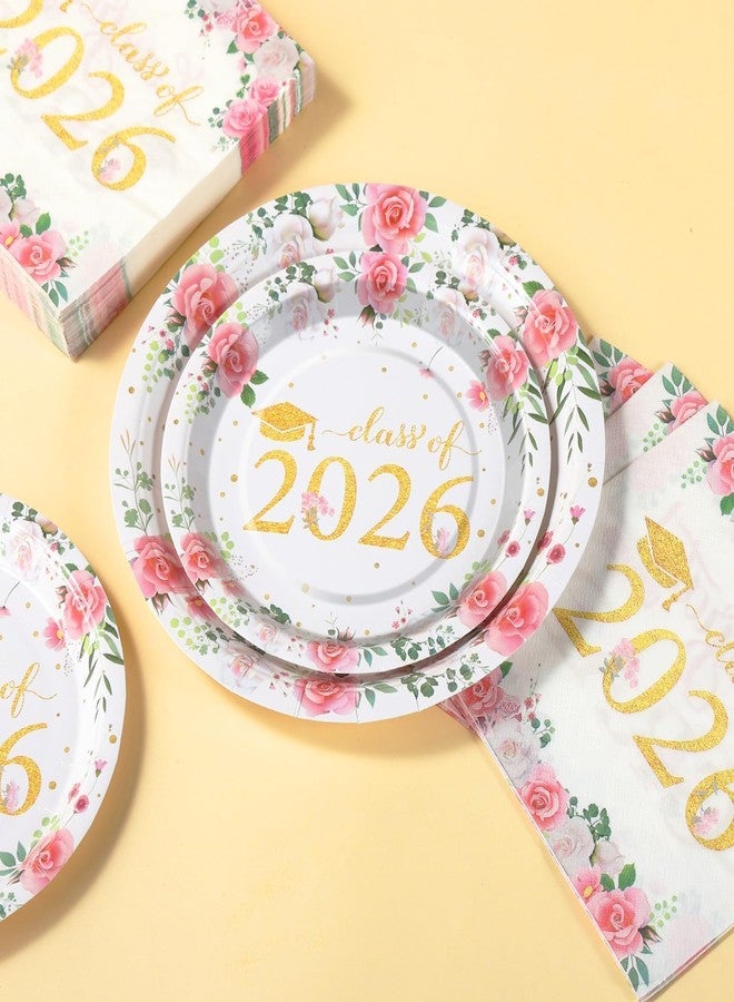 LOOWVY Class of 2026 Floral Graduation Party Supplies, 200Pcs Congrats Grad Disposable Tableware Set Include Plates Napkins Cups Forks Knives Spoons for 50 Guests - Image 3