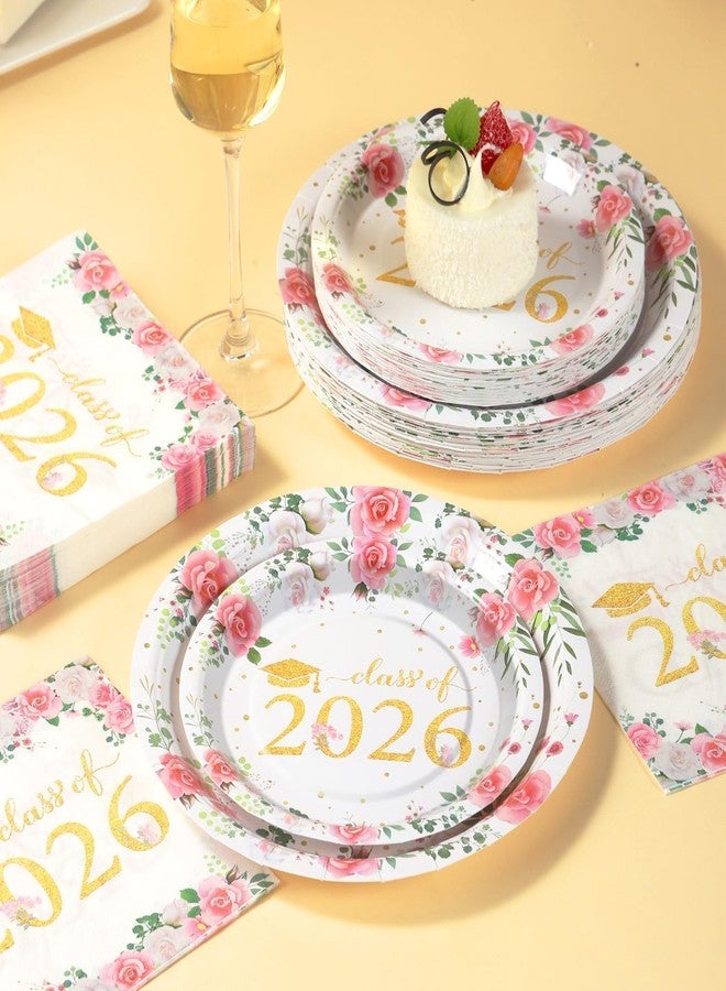 LOOWVY Class of 2026 Floral Graduation Party Supplies, 200Pcs Congrats Grad Disposable Tableware Set Include Plates Napkins Cups Forks Knives Spoons for 50 Guests - Image 4