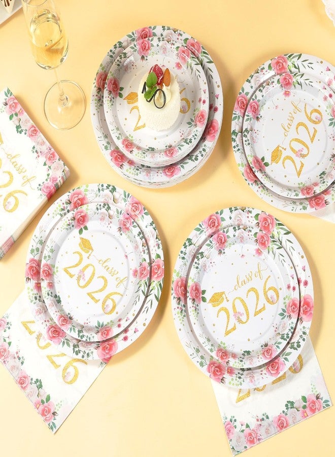 LOOWVY Class of 2026 Floral Graduation Party Supplies, 200Pcs Congrats Grad Disposable Tableware Set Include Plates Napkins Cups Forks Knives Spoons for 50 Guests - Image 5