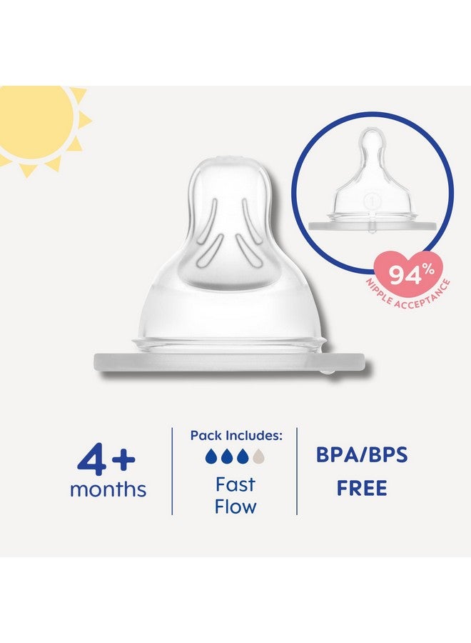 مام حلمات زجاجات MAM سريعة التدفق، المستوى 3، للأطفال من عمر 4 أشهر فما فوق، حلمات سيليكون SkinSoft لزجاجات الأطفال، تناسب جميع زجاجات MAM، عبوة من 4 قطع - Image 2