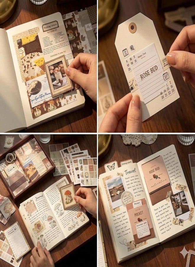 BONDWET Vintage Aesthetic Scrapbook Kit, 346 Pcs, A6 Grid Notebook, Washi, Envelopes, Scrapbook Papers, Folding Labels, Background Papers, Photo Frames, Calendar Stickers, Stickers (Vintage) - Image 3