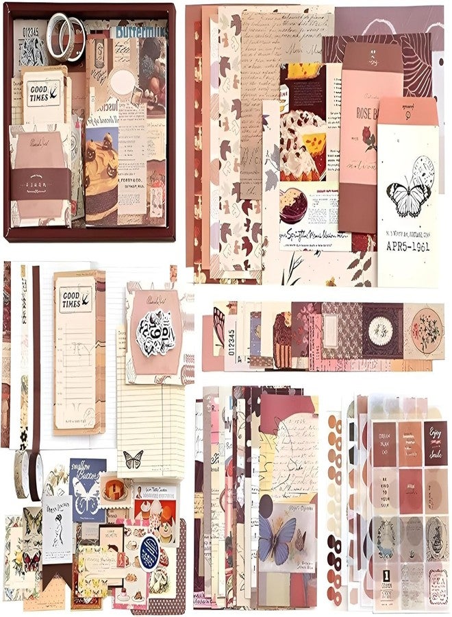 BONDWET Vintage Aesthetic Scrapbook Kit, 346 Pcs, A6 Grid Notebook, Washi, Envelopes, Scrapbook Papers, Folding Labels, Background Papers, Photo Frames, Calendar Stickers, Stickers (Vintage) - Image 1