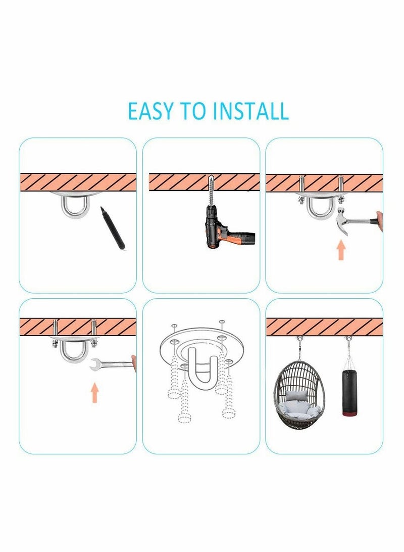 SYOSI 2 Set Ceiling Hook, Hanging Chair Swing Hook Hammock Hanging Hooks Kit Stainless Steel Ceiling Mount Heavy Duty Hook for Porch Chair Yoga Hammock Gym Swing - Image 5