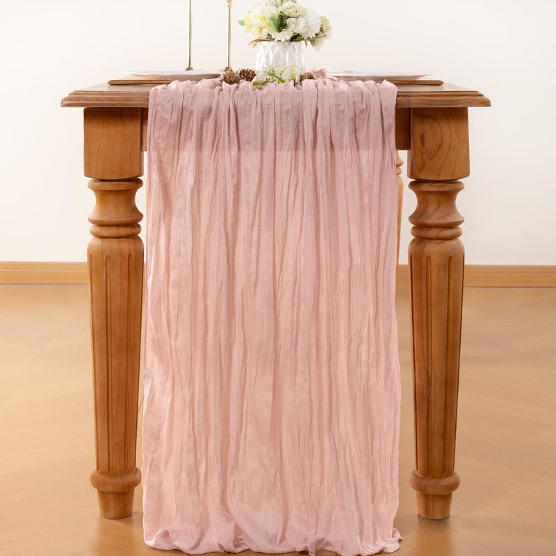 LINXTAR Dusty Pink Valentines Day Table Runner Cheesecloth Table Runner 10FT Farmhouse Table Runners 120 Inches Spring Decor Table Centerpiece for Wedding Boho Baby Shower Birthday - Image 3