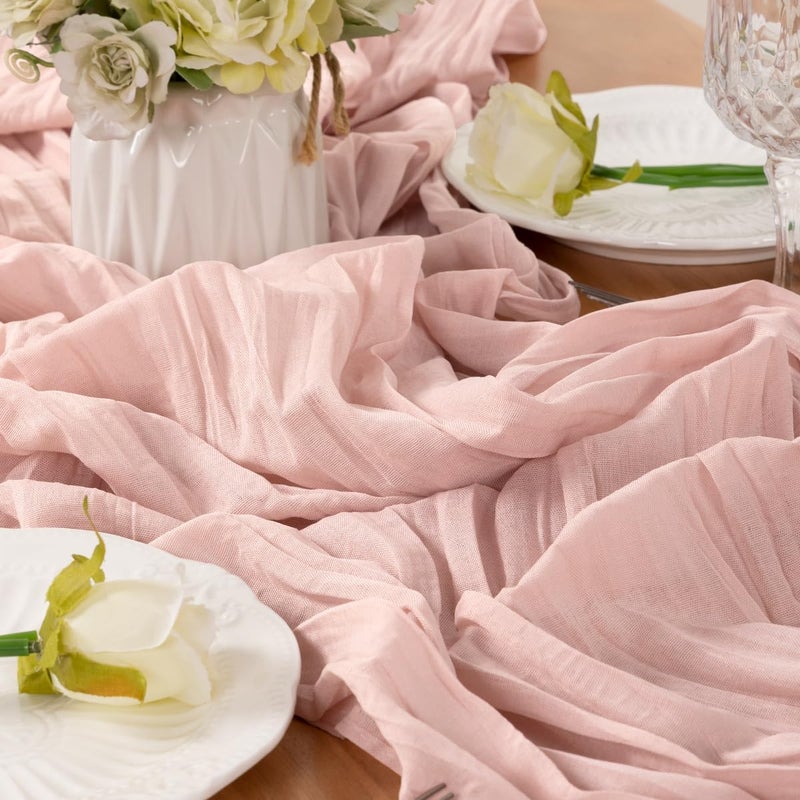 LINXTAR Dusty Pink Valentines Day Table Runner Cheesecloth Table Runner 10FT Farmhouse Table Runners 120 Inches Spring Decor Table Centerpiece for Wedding Boho Baby Shower Birthday - Image 4