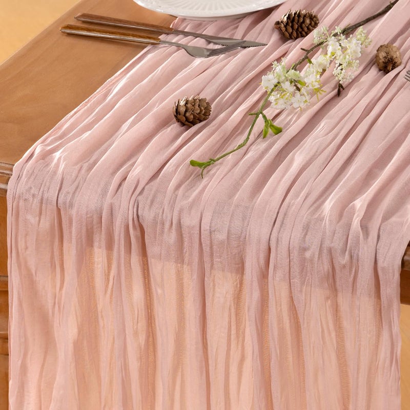 LINXTAR Dusty Pink Valentines Day Table Runner Cheesecloth Table Runner 10FT Farmhouse Table Runners 120 Inches Spring Decor Table Centerpiece for Wedding Boho Baby Shower Birthday - Image 1