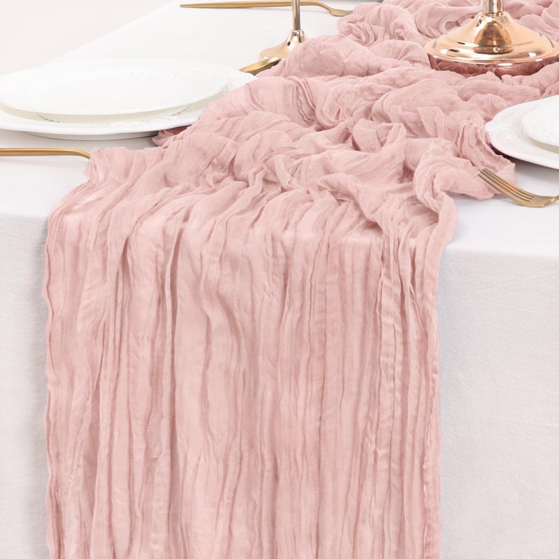LINXTAR Dusty Pink Valentines Day Table Runner Cheesecloth Table Runner 10FT Farmhouse Table Runners 120 Inches Spring Decor Table Centerpiece for Wedding Boho Baby Shower Birthday - Image 5