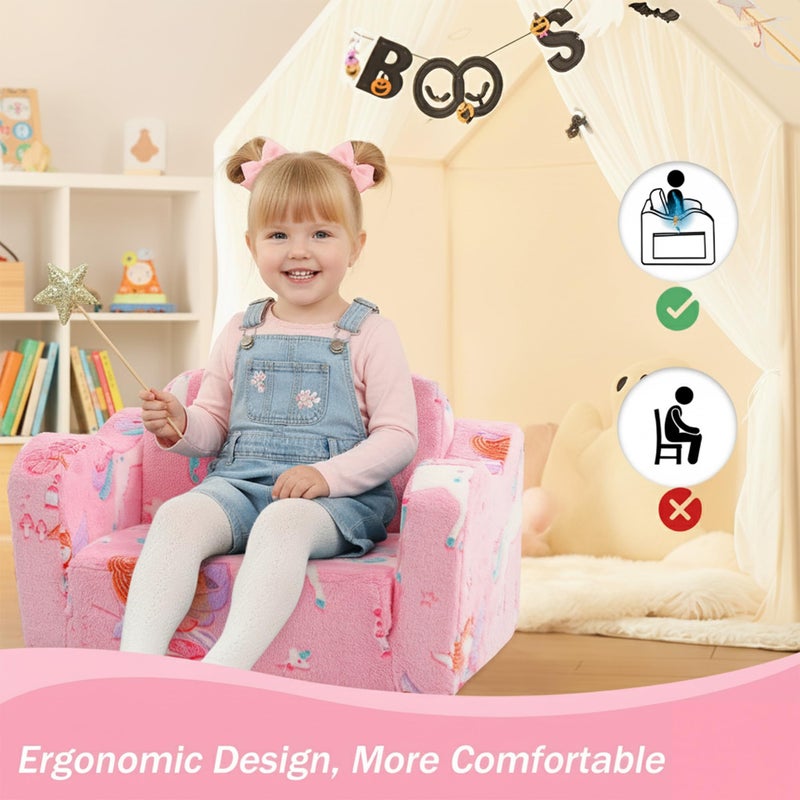 MeMoreCool Folding Toddler Chair, Glow-in-The-Dark Soft Plush Kids Fold-Out Couch Sofa, Comfy Baby Recliner for Girls and Boys (Pink Fairy) - Image 3