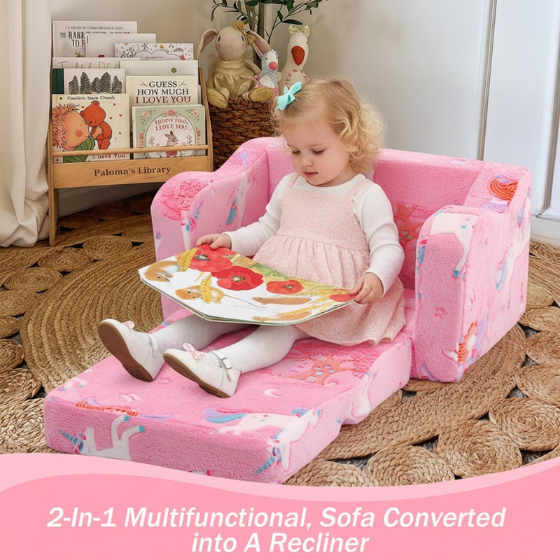 MeMoreCool Folding Toddler Chair, Glow-in-The-Dark Soft Plush Kids Fold-Out Couch Sofa, Comfy Baby Recliner for Girls and Boys (Pink Fairy) - Image 4