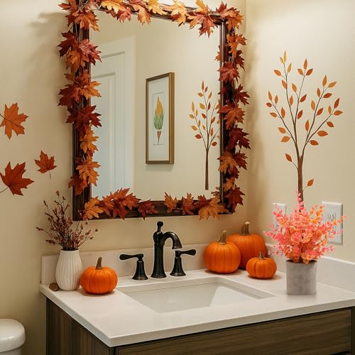 Coferset 2 Pack Fall Small Fake Plants Eucalyptus Potted Artificial Plants Fall Decorations for Home Shelf Office Bathroom Desk Farmhouse Room Coffee Table Decor Fall Decor (Fall Orange) - Image 3