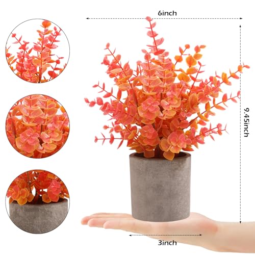 Coferset 2 Pack Fall Small Fake Plants Eucalyptus Potted Artificial Plants Fall Decorations for Home Shelf Office Bathroom Desk Farmhouse Room Coffee Table Decor Fall Decor (Fall Orange) - Image 5