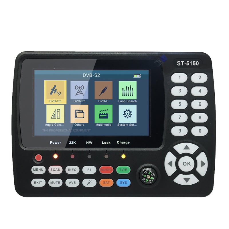 ST-5150 DVB-S2/T2/C COMBO HD Satellite TV Signal Finder Digital Handheld Signal Meter Satellite Finder H.265 HEVC MPEG-4 4.3 Inch TFT LCD UK Plug - Image 1