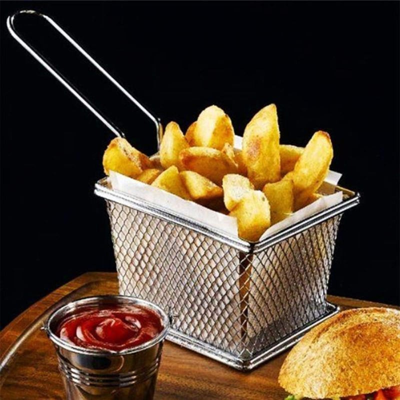Khandhar Stainless Steel Frying Basket Potatoes Chips French Fries Mini Fry Square Basket Strainer Fryer Serving Kitchen Tools - Image 5