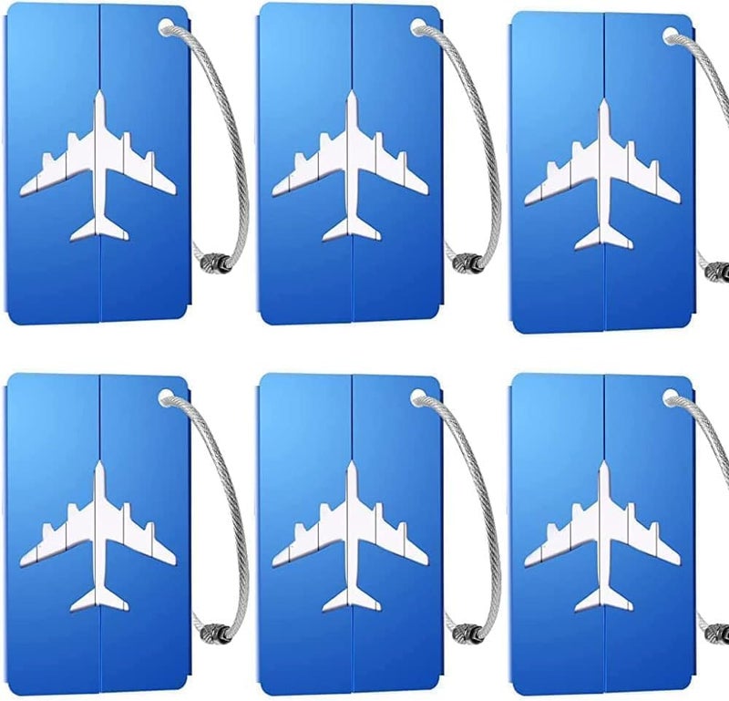 LUPINEZ 6 Pcs Luggage Tags, Aluminium Alloy Suitcase Tags, Luggage Labels for Suitcases with Steel Loop, 6 Pack Travel Tags for Baggage Identity ID Labels, Name Tags for Luggage, Pack of 6 (Blue) - Image 1