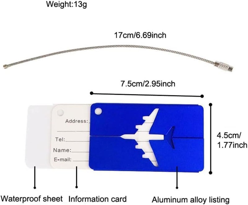 LUPINEZ 6 Pcs Luggage Tags, Aluminium Alloy Suitcase Tags, Luggage Labels for Suitcases with Steel Loop, 6 Pack Travel Tags for Baggage Identity ID Labels, Name Tags for Luggage, Pack of 6 (Blue) - Image 2