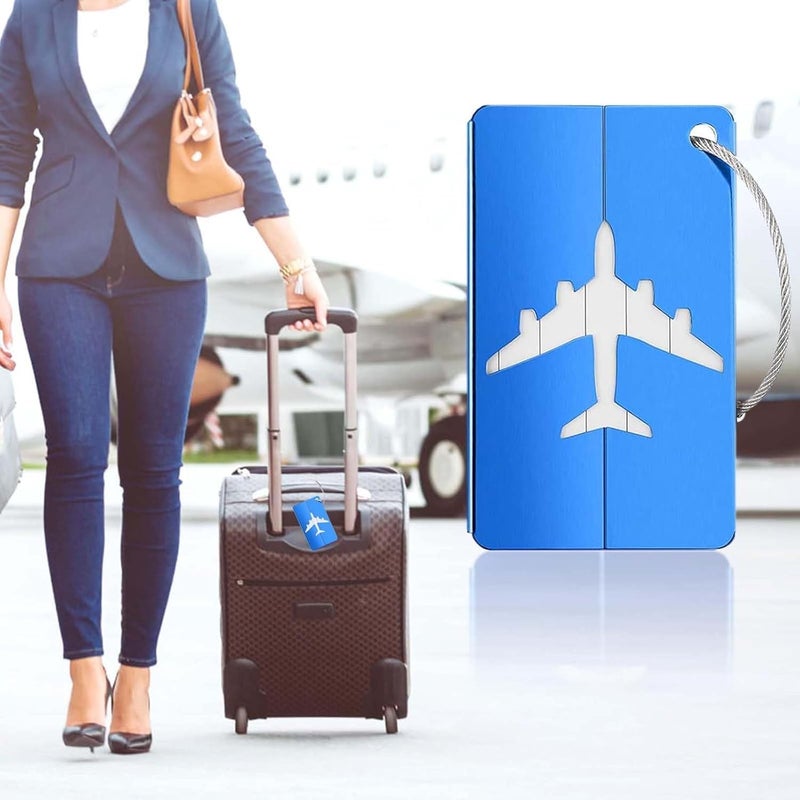 LUPINEZ 6 Pcs Luggage Tags, Aluminium Alloy Suitcase Tags, Luggage Labels for Suitcases with Steel Loop, 6 Pack Travel Tags for Baggage Identity ID Labels, Name Tags for Luggage, Pack of 6 (Blue) - Image 3