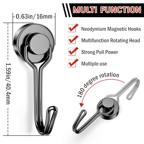 FINDMAG Magnetic Hooks 30lbs Magnet Hook 2026 Cruise Ship Essentials Strong Refrigerator Hook for Hanging Heavy Duty Magnetic Hooks for Cruise Cabins Locker Kitchen Classroom Grill 6 Pack Black - Image 3