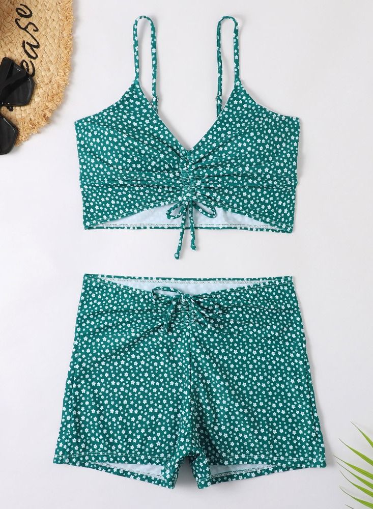 Loquat 2 Piece Boxer Swimsuit Beach Bikini Green - Image 1