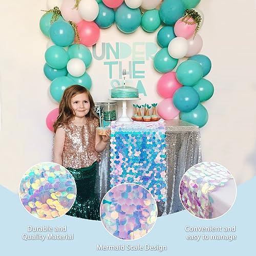 OQSC Mermaid Party Table Runners 1 Piece 12 x 84 Inches Mermaid Tail Colorful Sequin Table Runner Mermaid Ocean Theme Series Party Decoration Glitter Table Runners - Image 2