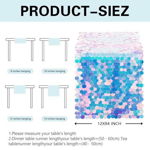 OQSC Mermaid Party Table Runners 1 Piece 12 x 84 Inches Mermaid Tail Colorful Sequin Table Runner Mermaid Ocean Theme Series Party Decoration Glitter Table Runners - Image 4