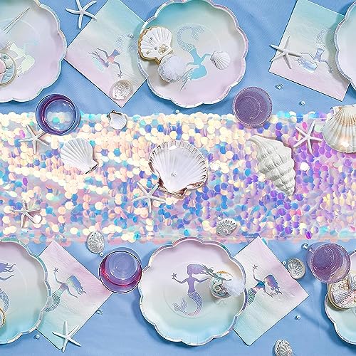OQSC Mermaid Party Table Runners 1 Piece 12 x 84 Inches Mermaid Tail Colorful Sequin Table Runner Mermaid Ocean Theme Series Party Decoration Glitter Table Runners - Image 3