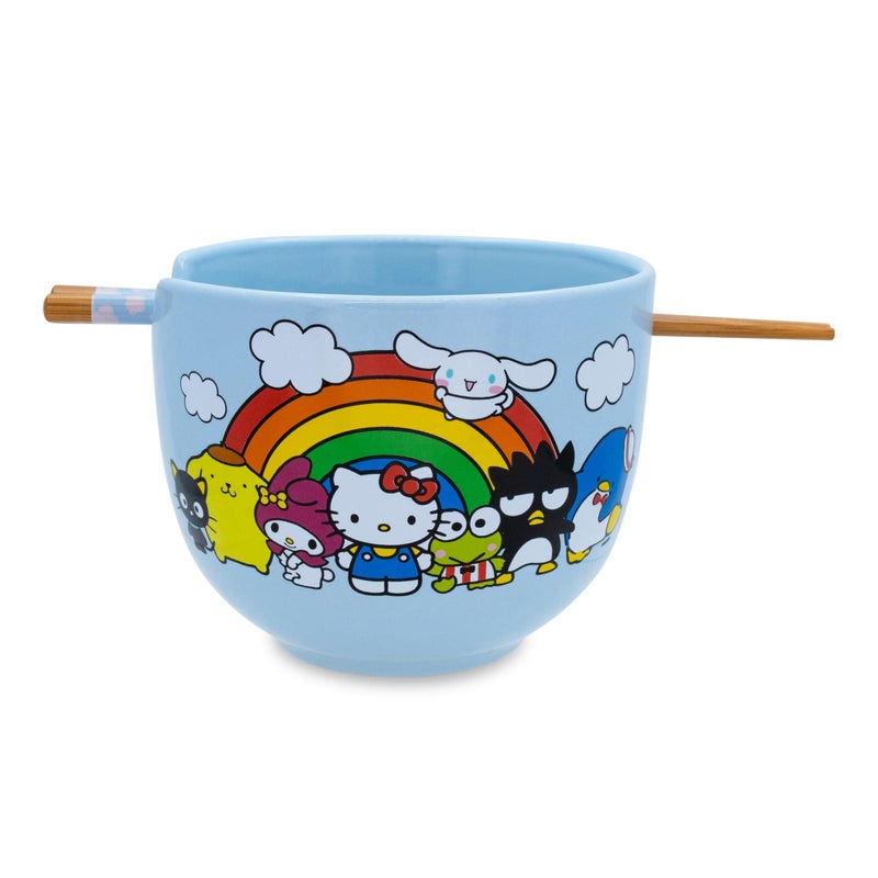 Toynk Sanrio Hello Kitty and Friends Rainbow Ceramic Dinnerware Set  Includes 20Ounce Ramen Noodle Bowl and Wooden Chopsticks