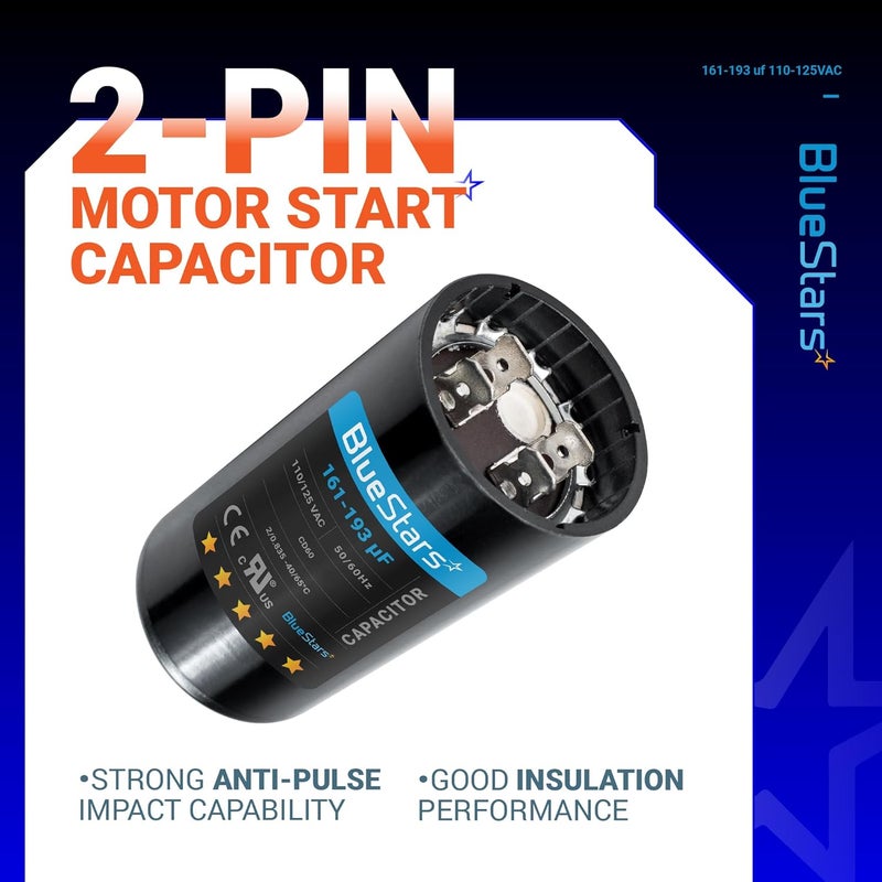 BlueStars [2025 Upgraded] 161-193 uf/MFD 125 VAC ±20% 50/60 Hz CD60 Round Motor Well Pump Start Capacitor Replacement - Perfect Fit for Air Conditioner, Heat Pump - Up to 30.000 Hours - Image 4