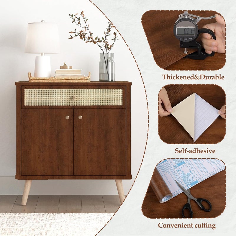 Abyssaly Wood Contact Paper, Red/Brown Peel and Stick Wallpaper for Cabinets, Faux Wood Grain Vinyl Wrap Self Adhesive Waterproof Wall Paper for Countertops Drawer Shelf Liner Furniture 11.8" X 78.7" - Image 2