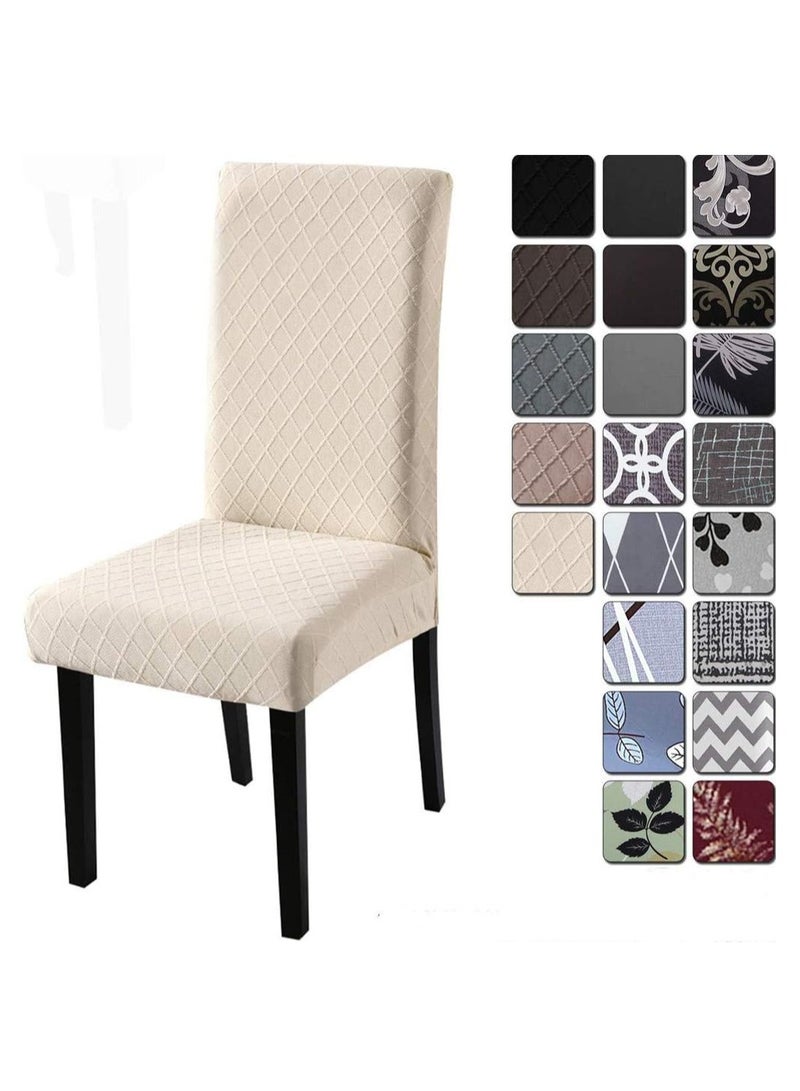 DUNISO Pack of 6 Stretch Dining Chair Polyester Fabric Slipcovers Jacquard One-piece Chair Washable Removable Chair Slipcover Dining Chair Protector Cover (Beige) - Image 4