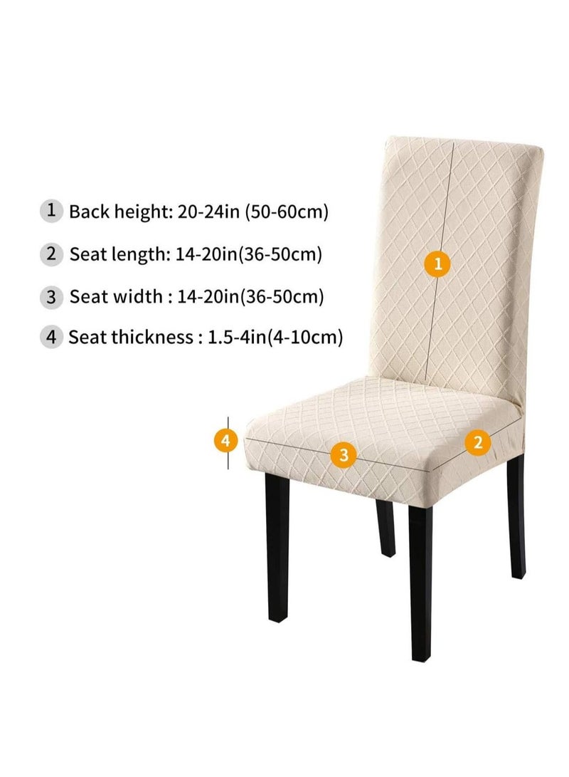 DUNISO Pack of 6 Stretch Dining Chair Polyester Fabric Slipcovers Jacquard One-piece Chair Washable Removable Chair Slipcover Dining Chair Protector Cover (Beige) - Image 2