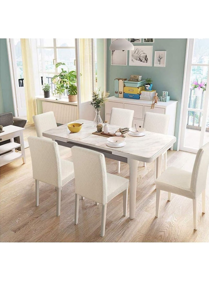 DUNISO Pack of 6 Stretch Dining Chair Polyester Fabric Slipcovers Jacquard One-piece Chair Washable Removable Chair Slipcover Dining Chair Protector Cover (Beige) - Image 1