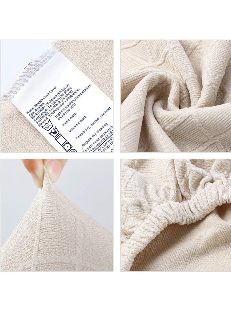 DUNISO Pack of 6 Stretch Dining Chair Polyester Fabric Slipcovers Jacquard One-piece Chair Washable Removable Chair Slipcover Dining Chair Protector Cover (Beige) - Image 3