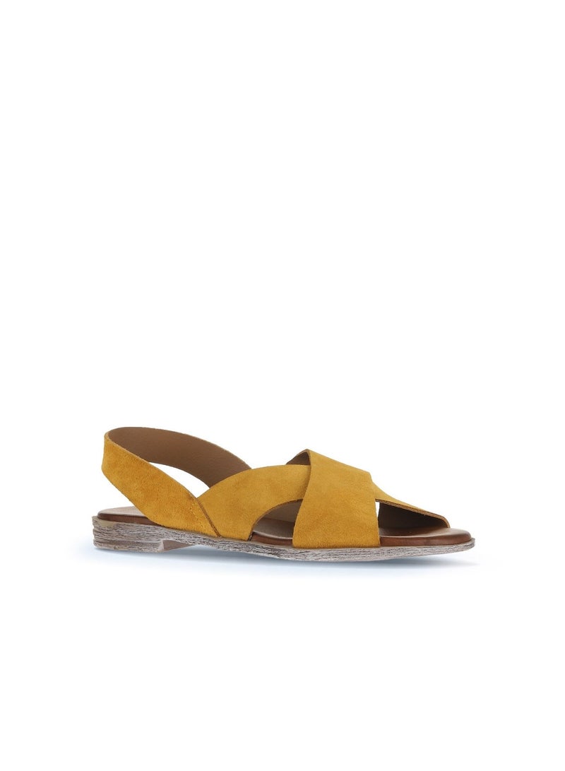 BUENO Women's Yellow Suede Criss-Cross Slingback Sandals – Flat Sole with Distressed White Finish - Image 2