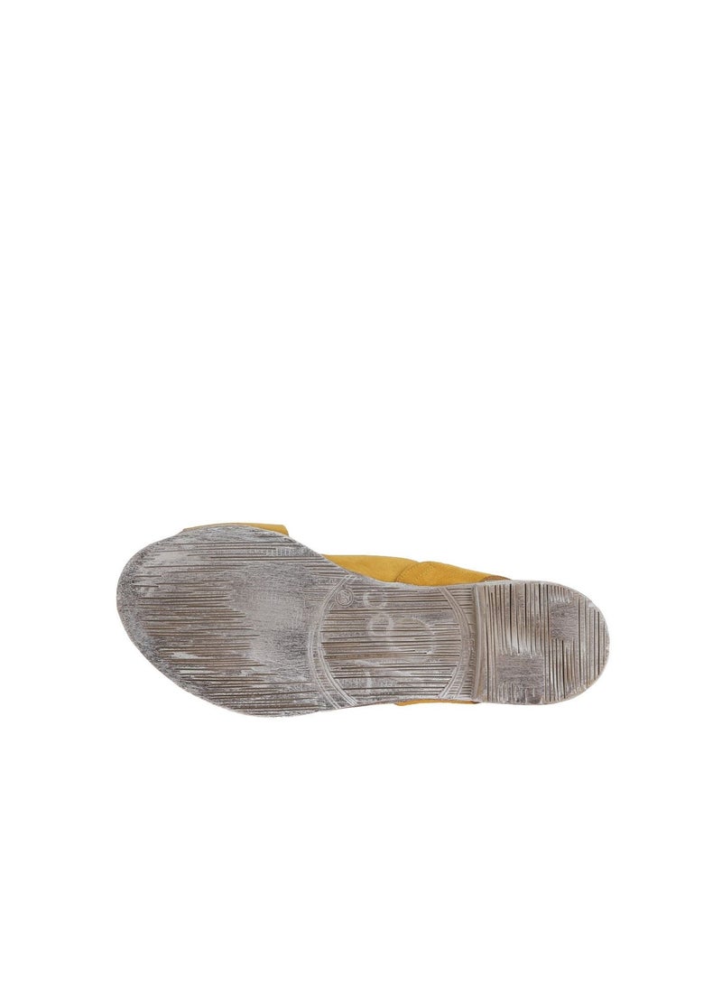BUENO Women's Yellow Suede Criss-Cross Slingback Sandals – Flat Sole with Distressed White Finish - Image 5